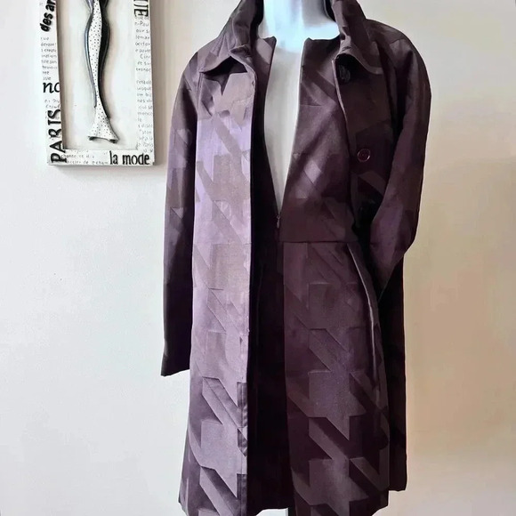 Vintage 90s Cynthia Rowley Brown Houndstooth 2 Piece Dress Coat Suit Size 12 L - Picture 1 of 16